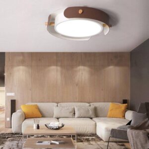 Plafonnier rond LED en métal et barres en bois Study