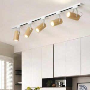 Plafonnier moderne LED avec plusieurs spots en bois Coffee