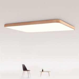 Plafonnier LED rectangle à bordure arrondie en bois